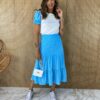 Conjunto Feminino T-shirt e Saia Midi de Laise Azul Fernanda Ramos Store