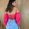 Cropped Corset com Bojo Pink com Manga - Fernanda Ramos Store