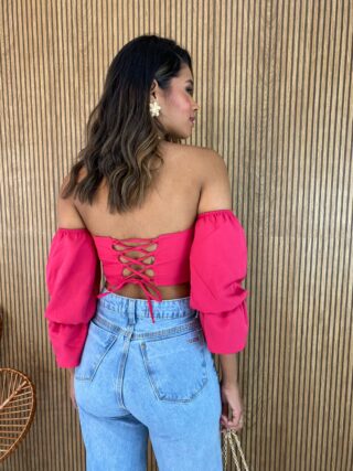 Cropped Corset com Bojo Pink com Manga - Fernanda Ramos Store