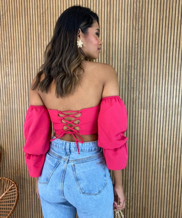 Cropped Corset com Bojo Pink com Manga - Fernanda Ramos Store