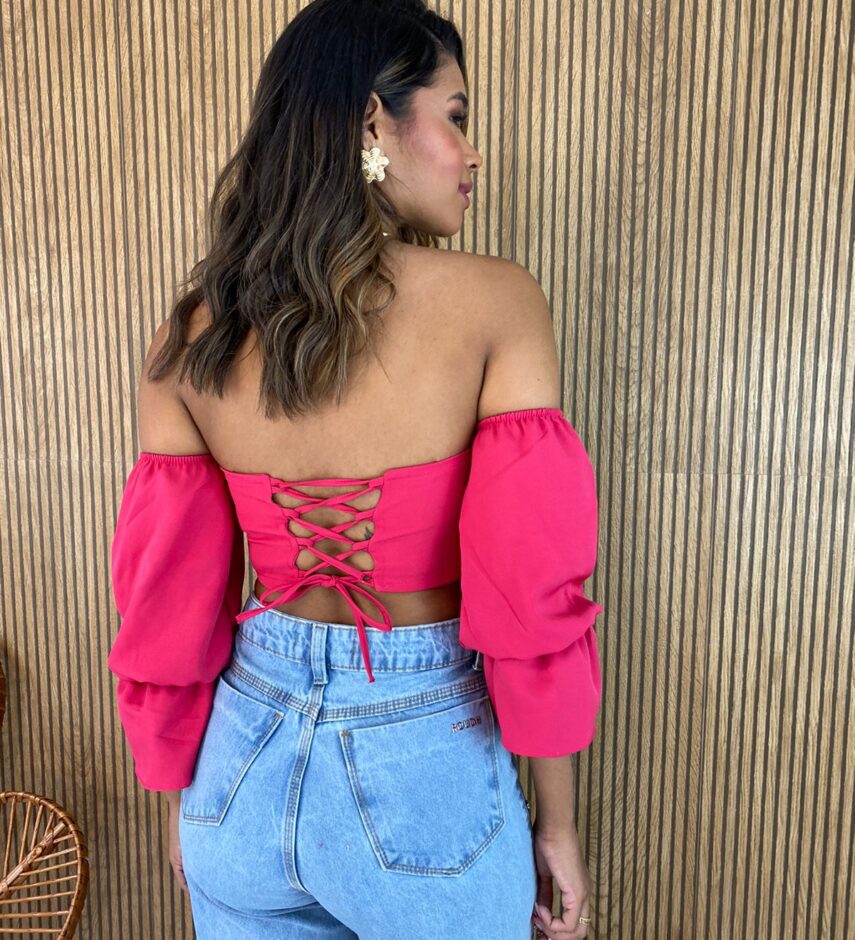 Cropped Corset com Bojo Pink com Manga - Fernanda Ramos Store