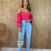 Cropped Corset com Bojo Pink com Manga - Fernanda Ramos Store