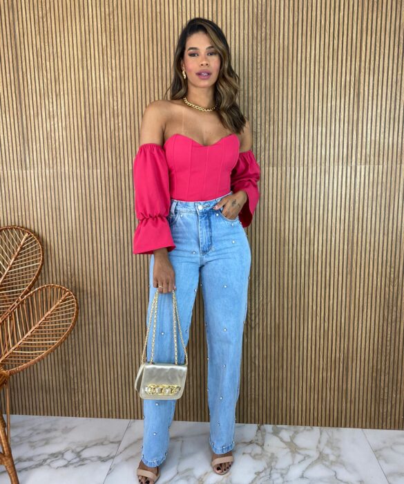 Cropped Corset com Bojo Pink com Manga - Fernanda Ramos Store