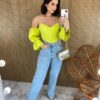 Cropped Corset com Bojo Verde Lima com Manga - Fernanda Ramos Store