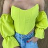 Cropped Corset com Bojo Verde Lima com Manga - Fernanda Ramos Store