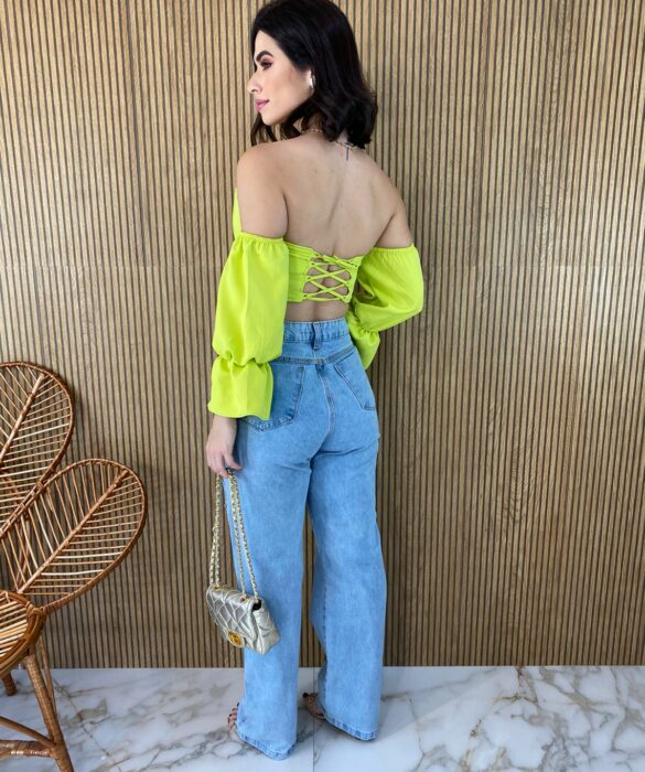 Cropped Corset com Bojo Verde Lima com Manga - Fernanda Ramos Store