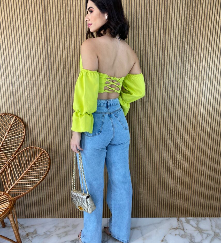 Cropped Corset com Bojo Verde Lima com Manga - Fernanda Ramos Store