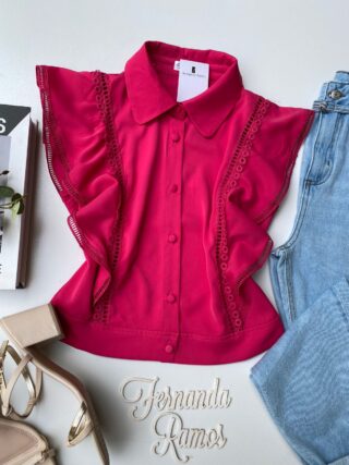 Cropped Feminino Alongado com Botões e Detalhes Pink - Fernanda Ramos Store