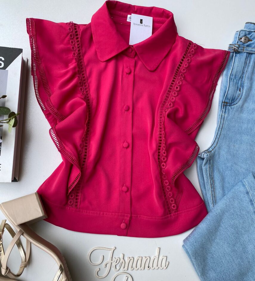 Cropped Feminino Alongado com Botões e Detalhes Pink - Fernanda Ramos Store