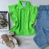 Cropped Feminino Alongado com Botões e Detalhes Verde Fernanda Ramos Store