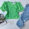 Cropped Feminino Alongado Detalhe em Laise Verde Fernanda Ramos Store