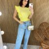 Cropped Feminino Babados em Guipir Amarelo - Fernanda Ramos Store