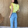 Cropped Feminino Babados em Guipir Amarelo - Fernanda Ramos Store