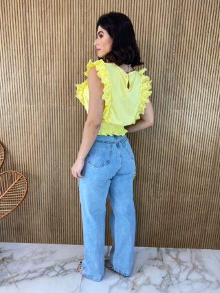 Cropped Feminino Babados em Guipir Amarelo - Fernanda Ramos Store