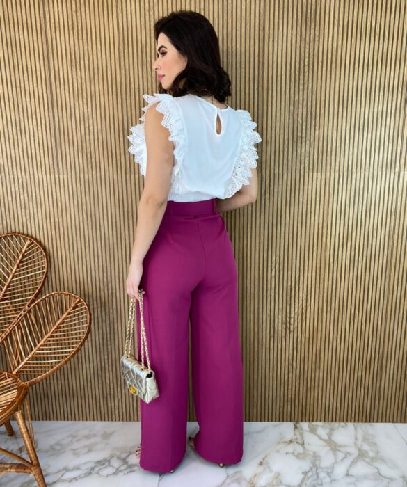 Cropped Feminino Babados em Guipir Branco - Fernanda Ramos Store