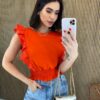 Cropped Feminino Babados em Guipir Coral - Fernanda Ramos Store