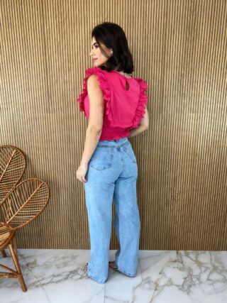 Cropped Feminino Babados em Guipir Pink - Fernanda Ramos Store