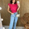 Cropped Feminino Babados em Guipir Pink - Fernanda Ramos Store