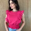 Cropped Feminino Babados em Guipir Pink - Fernanda Ramos Store