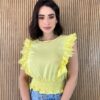 Cropped Feminino Babados em Guipir Amarelo - Fernanda Ramos Store