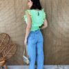 Cropped Feminino Babados em Guipir Verde - Fernanda Ramos Store