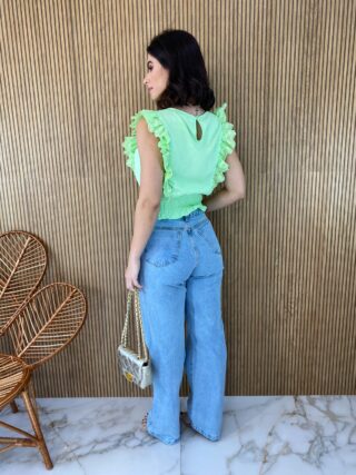 Cropped Feminino Babados em Guipir Verde - Fernanda Ramos Store