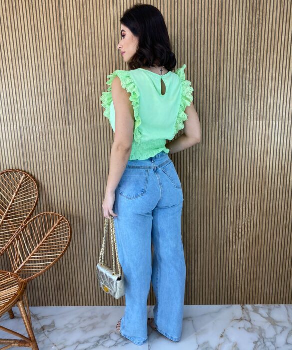 Cropped Feminino Babados em Guipir Verde - Fernanda Ramos Store