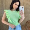 Cropped Feminino Babados em Guipir Verde - Fernanda Ramos Store