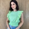 Cropped Feminino Babados em Guipir Verde - Fernanda Ramos Store