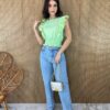 Cropped Feminino Babados em Guipir Verde - Fernanda Ramos Store