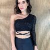 Cropped Feminino com Bojo Mula Manca Paetê com Amarração Fernanda Ramos Store