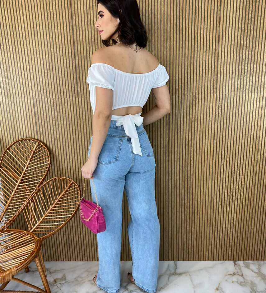 Cropped Feminino com Bojo Plissado Branco - Fernanda Ramos Store