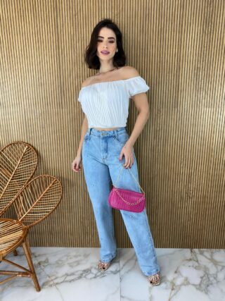 Cropped Feminino com Bojo Plissado Branco - Fernanda Ramos Store