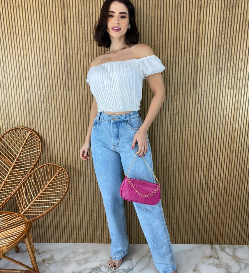 Cropped Feminino com Bojo Plissado Branco - Fernanda Ramos Store