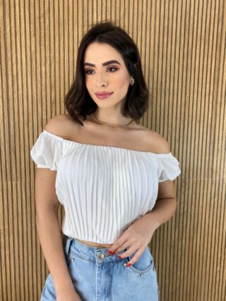 Cropped Feminino com Bojo Plissado Branco - Fernanda Ramos Store