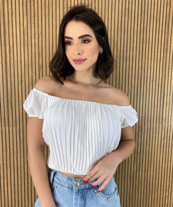 Cropped Feminino com Bojo Plissado Branco - Fernanda Ramos Store