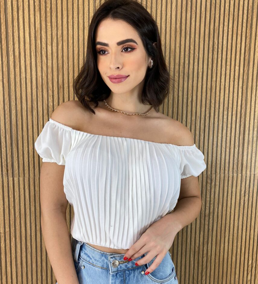 Cropped Feminino com Bojo Plissado Branco - Fernanda Ramos Store
