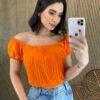 Cropped Feminino com Bojo Plissado Laranja - Fernanda Ramos Store