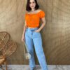 Cropped Feminino com Bojo Plissado Laranja - Fernanda Ramos Store