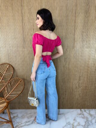 Cropped Feminino com Bojo Plissado Pink - Fernanda Ramos Store