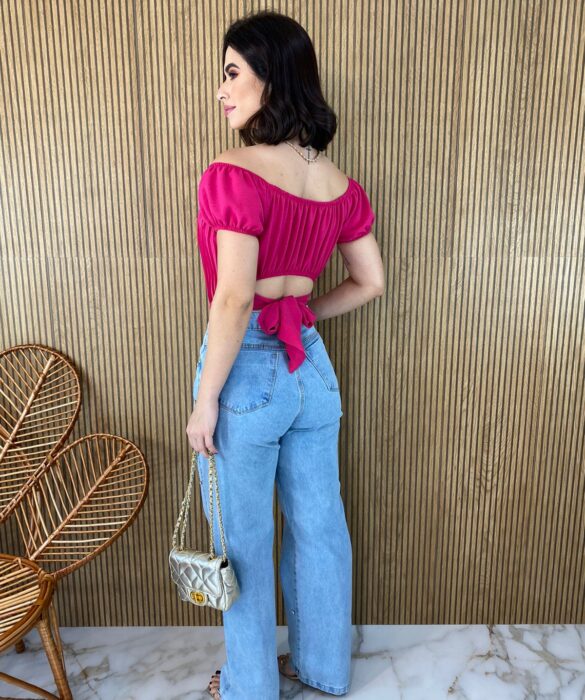 Cropped Feminino com Bojo Plissado Pink - Fernanda Ramos Store