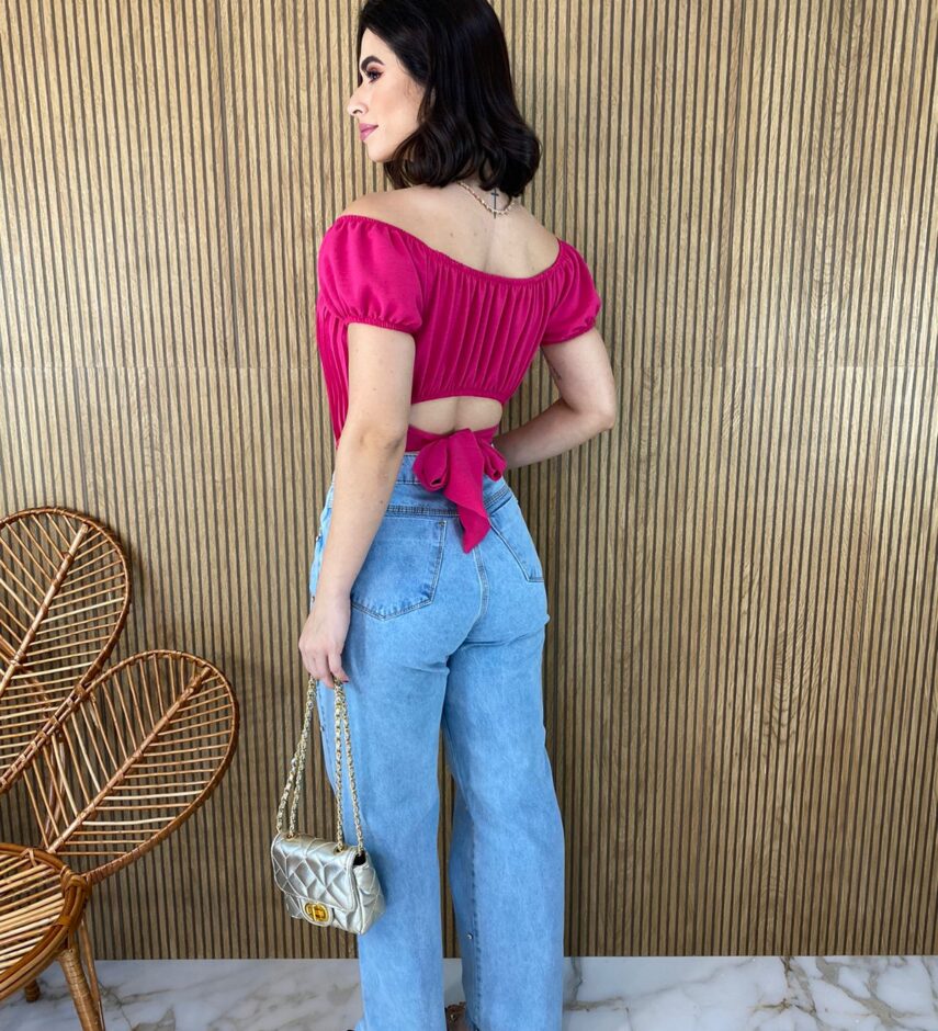 Cropped Feminino com Bojo Plissado Pink - Fernanda Ramos Store