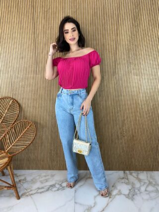 Cropped Feminino com Bojo Plissado Pink - Fernanda Ramos Store