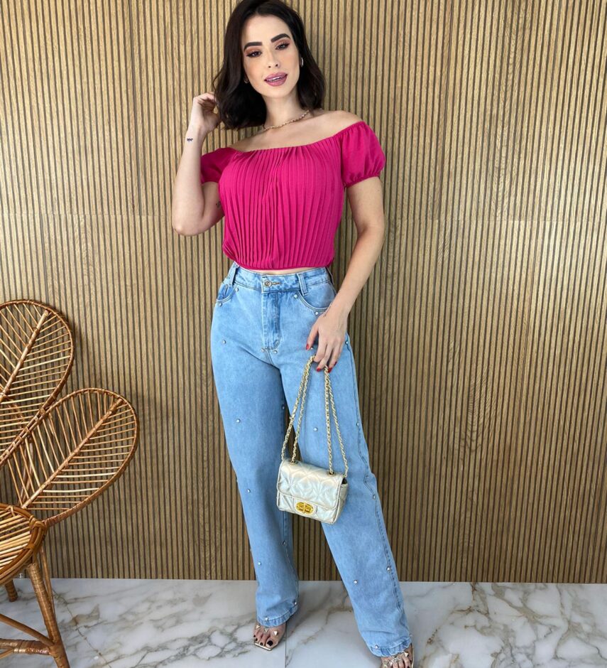 Cropped Feminino com Bojo Plissado Pink - Fernanda Ramos Store