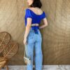 Cropped Feminino com Bojo Plissado Azul - Fernanda Ramos Store