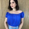 Cropped Feminino com Bojo Plissado Azul - Fernanda Ramos Store