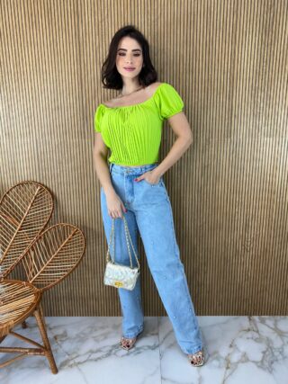 Cropped Feminino com Bojo Plissado Verde Lima - Fernanda Ramos Store