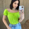 Cropped Feminino com Bojo Plissado Verde Lima - Fernanda Ramos Store