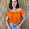 Cropped Feminino com Bojo Plissado Laranja - Fernanda Ramos Store