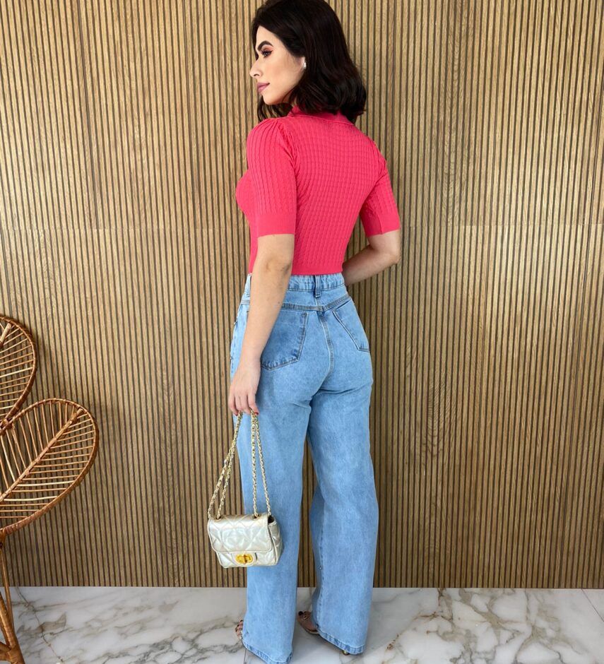 Cropped Feminino Gola Polo com Broche Rosa - Fernanda Ramos Store